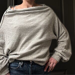 We The Free Light Gray Boatneck Drop-Shoulder Pullover